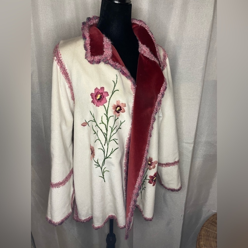 Reversable Bohemian ￼Velvet Burgundy & Off White 2 Tone Women's Jacket sz L-XL  - Picture 4 of 13